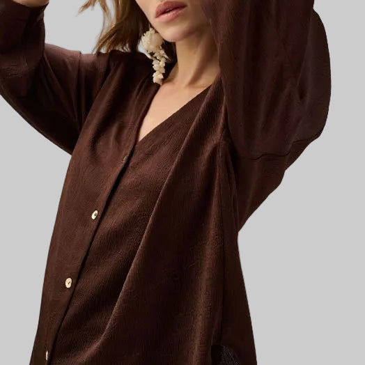 Joseph Ribkoff Crushed Satin Boxy Top With Dolman Sleeves-Mahogany