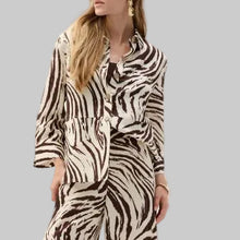 Load image into Gallery viewer, Joseph Ribkoff Linen Blend Animal Print A-Line Blouse-Beige/Brown
