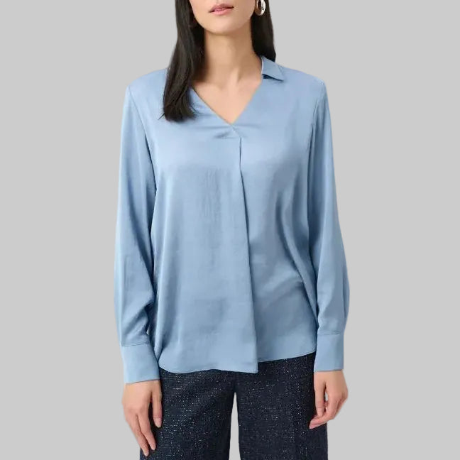 Joseph Ribkoff Recycled Satin Shirt-Collar Tunic-Chambray