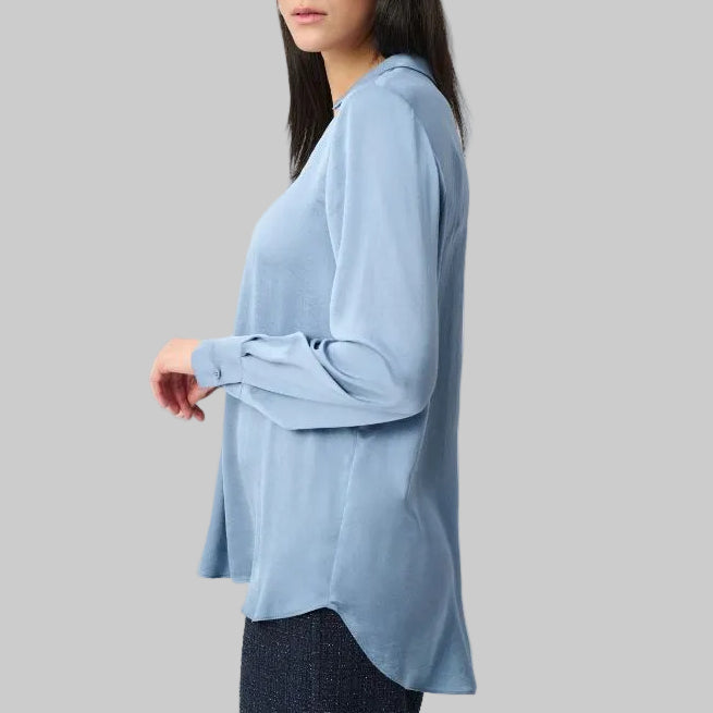 Joseph Ribkoff Recycled Satin Shirt-Collar Tunic-Chambray
