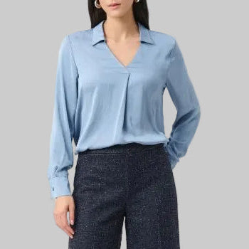 Joseph Ribkoff Recycled Satin Shirt-Collar Tunic-Chambray