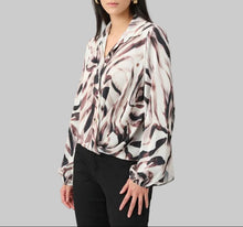 Load image into Gallery viewer, Joseph Ribkoff Recycled Satin Animal Print Draped Top-Beige/Multi
