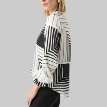 Load image into Gallery viewer, Joseph Ribkoff Recycled Satin Geometric Print Boxy Top-Off-White/Black
