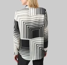 Load image into Gallery viewer, Joseph Ribkoff Recycled Satin Geometric Print Boxy Top-Off-White/Black
