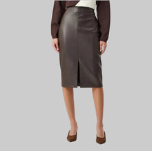 Load image into Gallery viewer, Joseph Ribkoff Bonded Leatherette Pencil Skirt-Mocha
