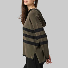 Load image into Gallery viewer, Joseph Ribkoff Sweater Knit Striped Hooded Sweater-Avocado/Black
