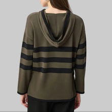 Load image into Gallery viewer, Joseph Ribkoff Sweater Knit Striped Hooded Sweater-Avocado/Black
