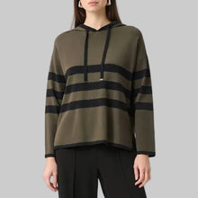 Load image into Gallery viewer, Joseph Ribkoff Sweater Knit Striped Hooded Sweater-Avocado/Black
