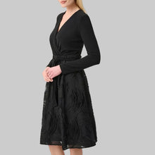 Load image into Gallery viewer, Joseph Ribkoff Signature Silky Knit and Novelty Fit and Flare Dress-Black
