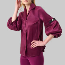 Load image into Gallery viewer, Joseph Ribkoff Signature Stretch Taffeta Fitted Blouse With Rhinestone Buttons-Berry Burst
