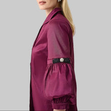 Load image into Gallery viewer, Joseph Ribkoff Signature Stretch Taffeta Fitted Blouse With Rhinestone Buttons-Berry Burst
