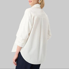 Load image into Gallery viewer, Joseph Ribkoff Cotton Poplin Pearl Trim Boxy Blouse-Vanilla
