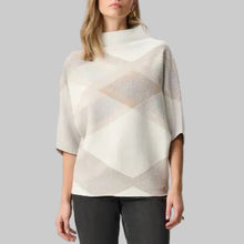 Load image into Gallery viewer, Joseph Ribkoff Brushed Viscose And Nylon Plaid Funnel-Neck Sweater-Winter White/Multi

