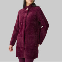 Load image into Gallery viewer, Joseph Ribkoff Feather Yarn Mock-Neck Coat-Elderberry
