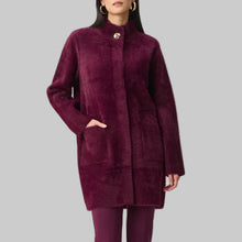 Load image into Gallery viewer, Joseph Ribkoff Feather Yarn Mock-Neck Coat-Elderberry
