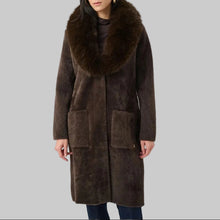 Load image into Gallery viewer, Joseph Ribkoff Feather Yarn Knit Coat With Detachable Faux Fur Collar-Mocha
