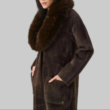 Load image into Gallery viewer, Joseph Ribkoff Feather Yarn Knit Coat With Detachable Faux Fur Collar-Mocha
