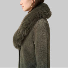 Load image into Gallery viewer, Joseph Ribkoff Feather Yarn Knit Coat With Detachable Faux Fur Collar-Avocado
