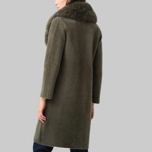 Load image into Gallery viewer, Joseph Ribkoff Feather Yarn Knit Coat With Detachable Faux Fur Collar-Avocado
