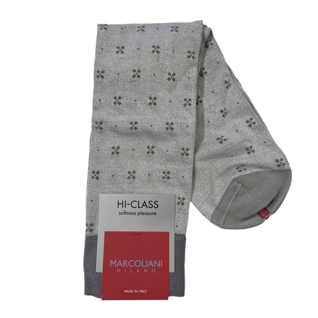Marcolioni Mid-Calf Hi-Class Dress Sock-Tailor Flowers-Ice Grey