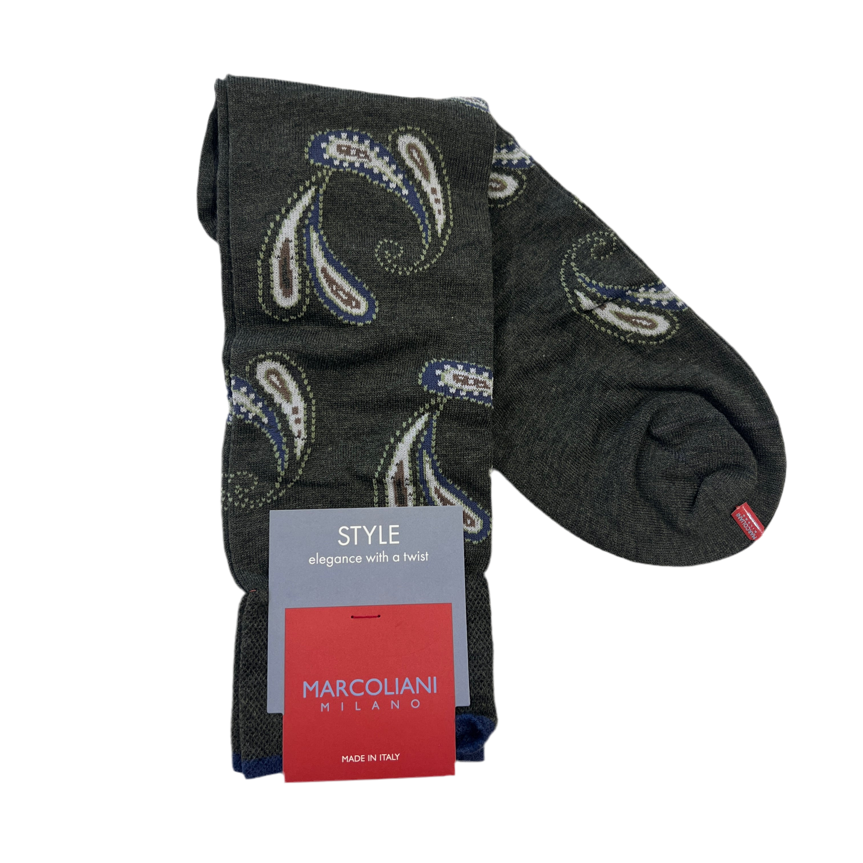 Marcoliani Mid-Calf Style Dress Sock-Agra Paisley-Loden