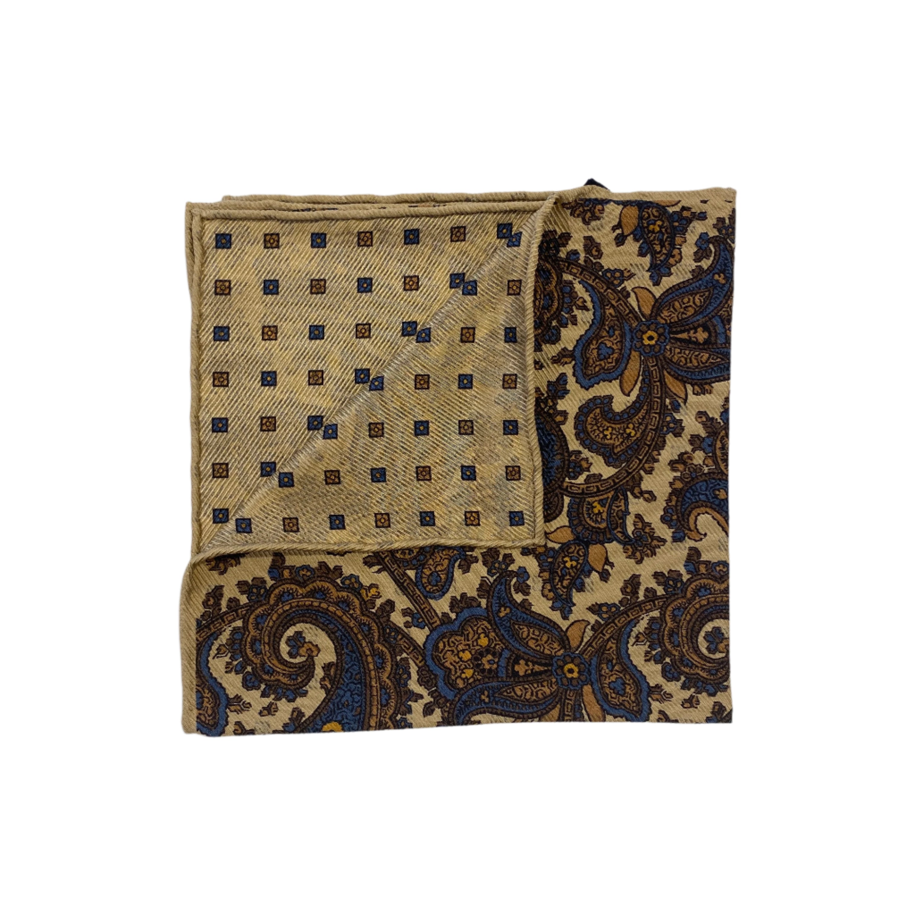 Geoff Nicholson Pocket Square-Beige/Blue Paisley
