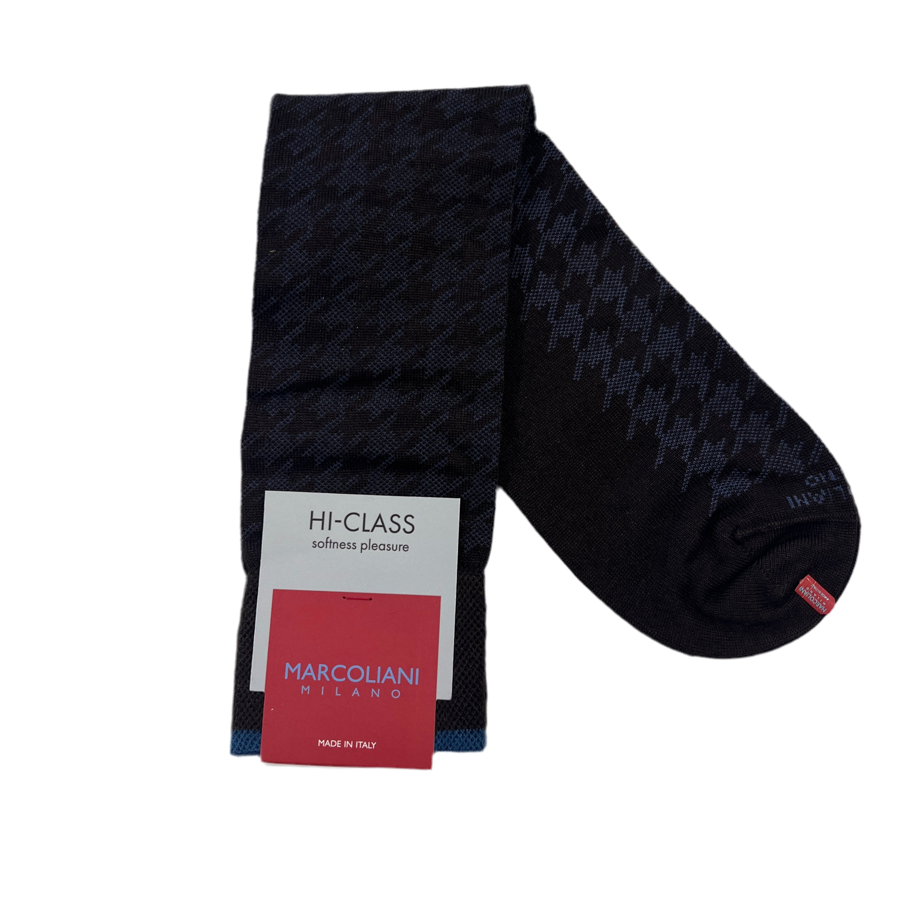 Marcoliani Mid-Calf Hi-Class Dress Sock-Houndstooth-Dark Brown