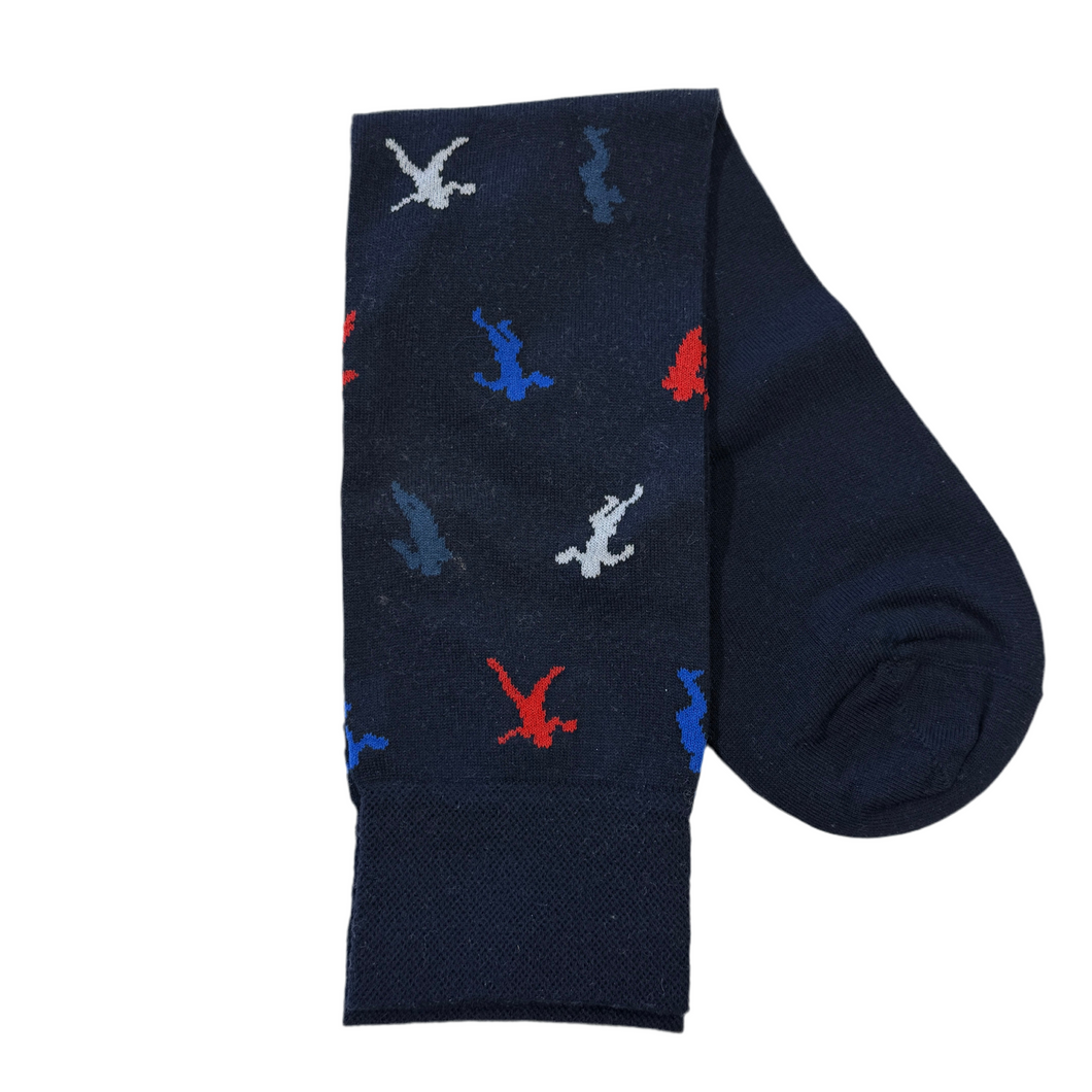 Marcoliani Mid-Calf Dress Socks-Navy Football