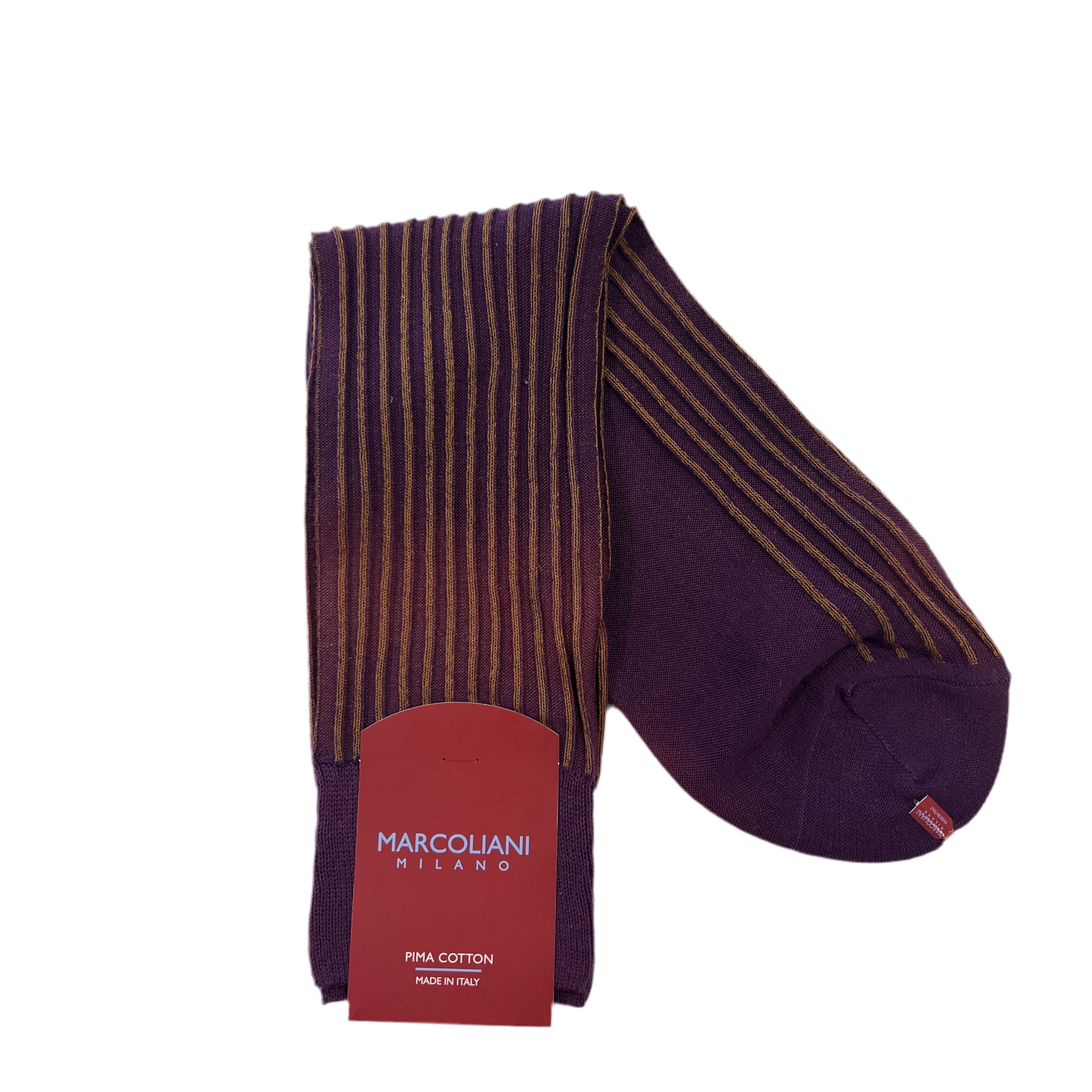 Marcoliani Mid-Calf Dress Sock-Reverso Pinstripe-Purple