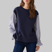 Load image into Gallery viewer, Summum Sweatshirt with Striped Sleeves-Midnight Blue
