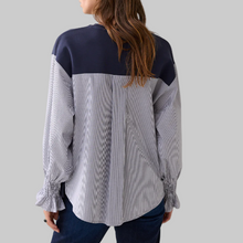 Load image into Gallery viewer, Summum Sweatshirt with Striped Sleeves-Midnight Blue
