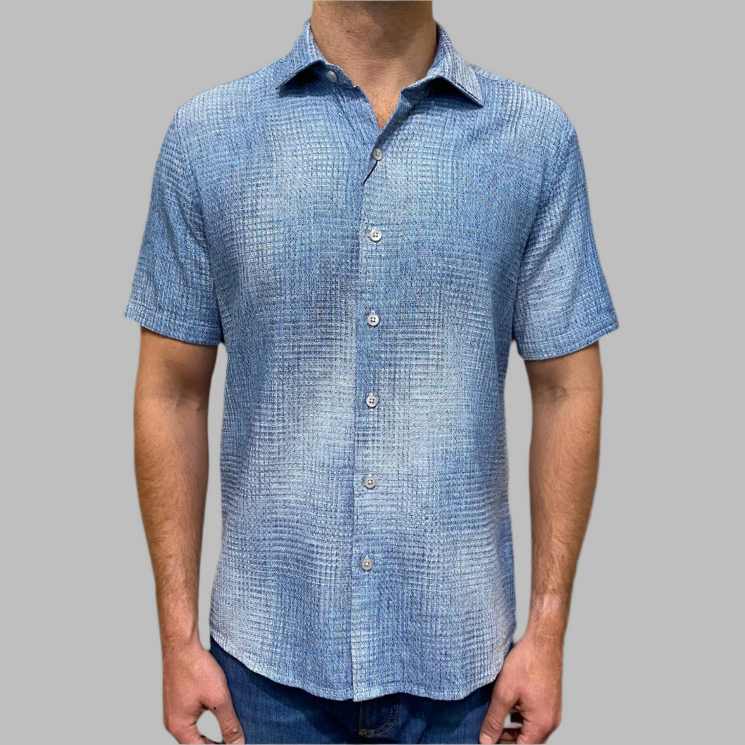 Robert Barakett Ferris Textured Short Sleeve Sport Shirt-Blue