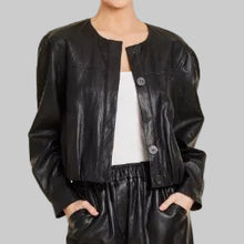 Load image into Gallery viewer, Dolce Cabo Faux Leather Bomber Jacket- Black
