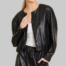 Load image into Gallery viewer, Dolce Cabo Faux Leather Bomber Jacket- Black
