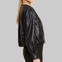 Load image into Gallery viewer, Dolce Cabo Faux Leather Bomber Jacket- Black
