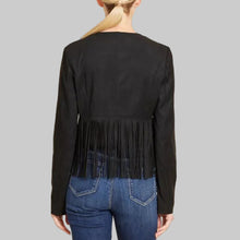 Load image into Gallery viewer, Dolce Cabo Suede Fringe Jacket-Black
