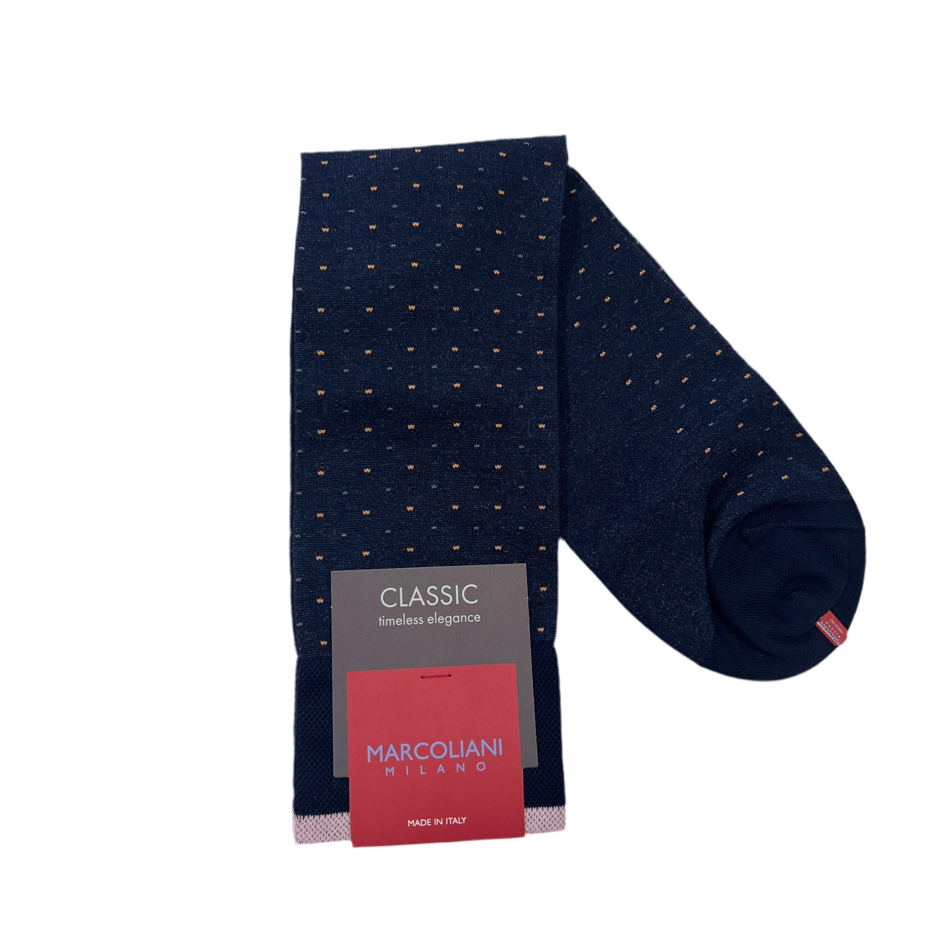 Marcoliani Mid-Calf Classic Dress Sock-Varese Pindot-Navy