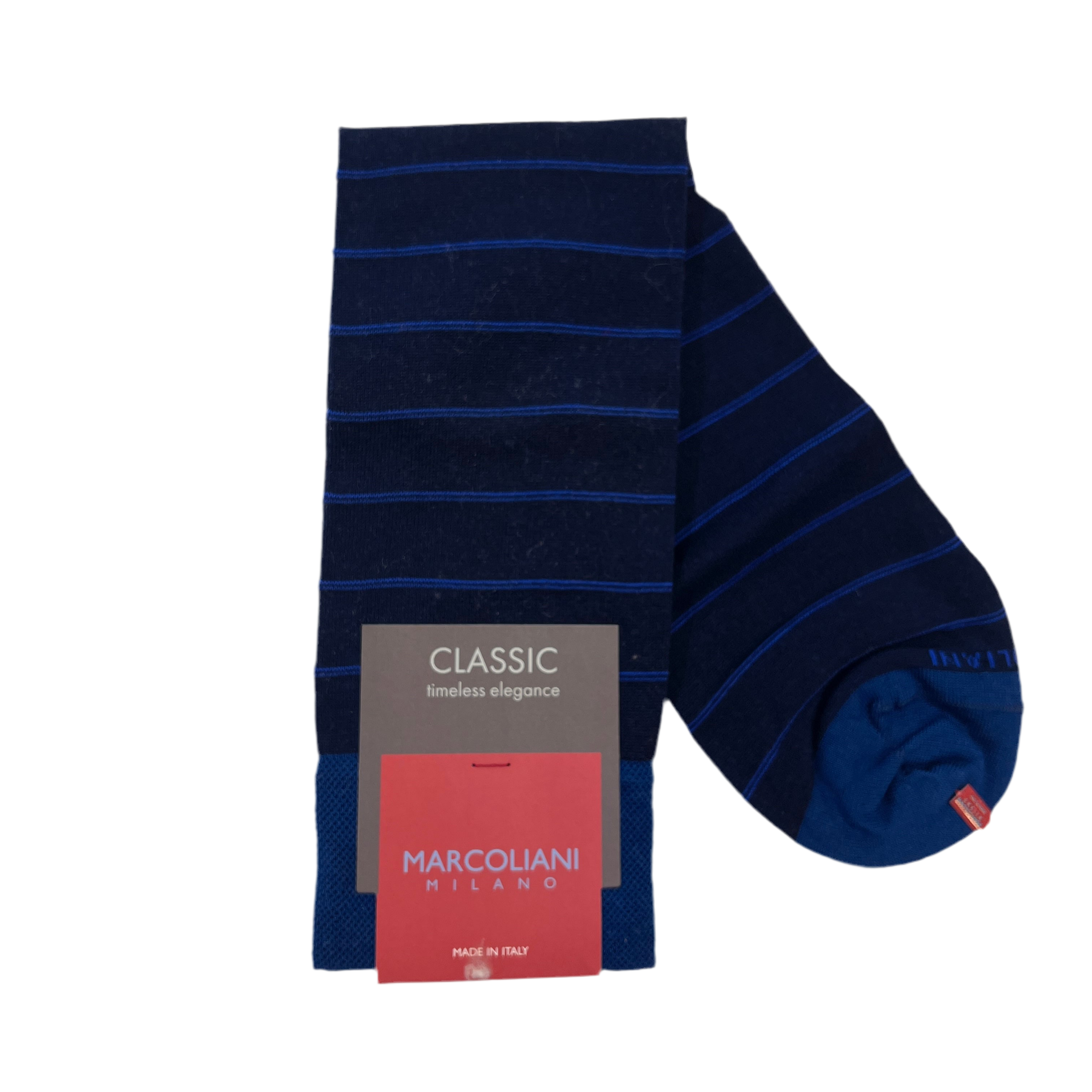 Marcoliani Mid-Calf Classic Dress Sock-Micro Stripes-Navy