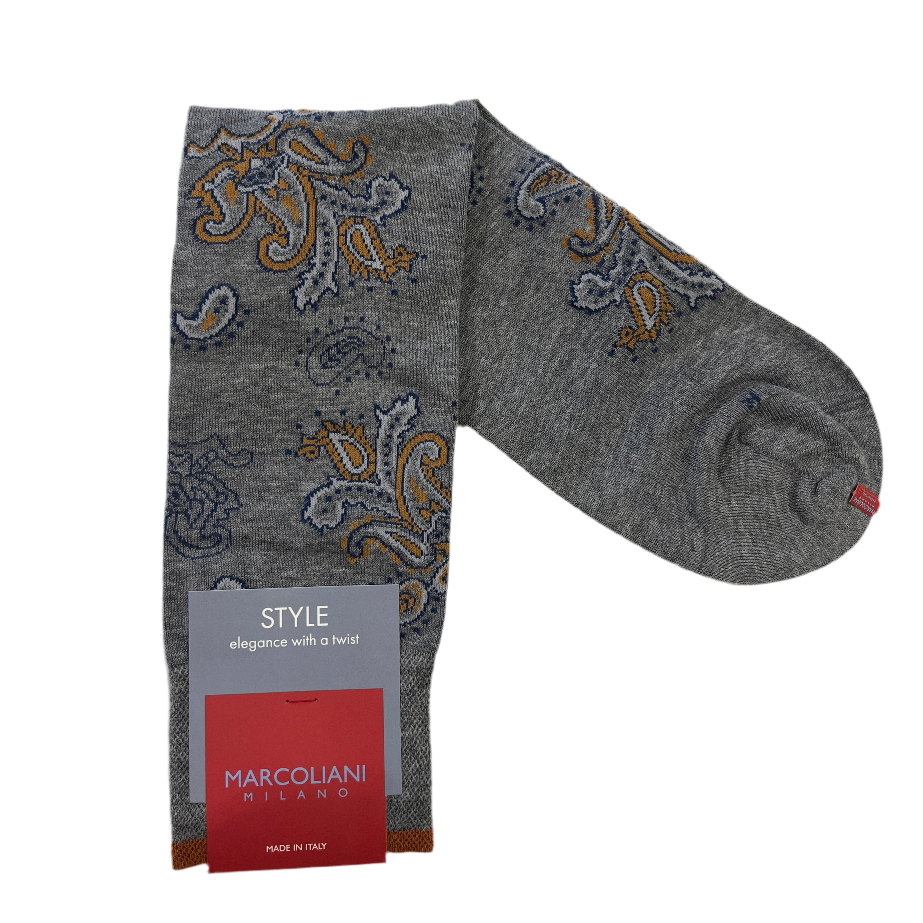 Marcoliani Mid-Calf Style Dress Sock-Jali Paisley-Flannel Grey