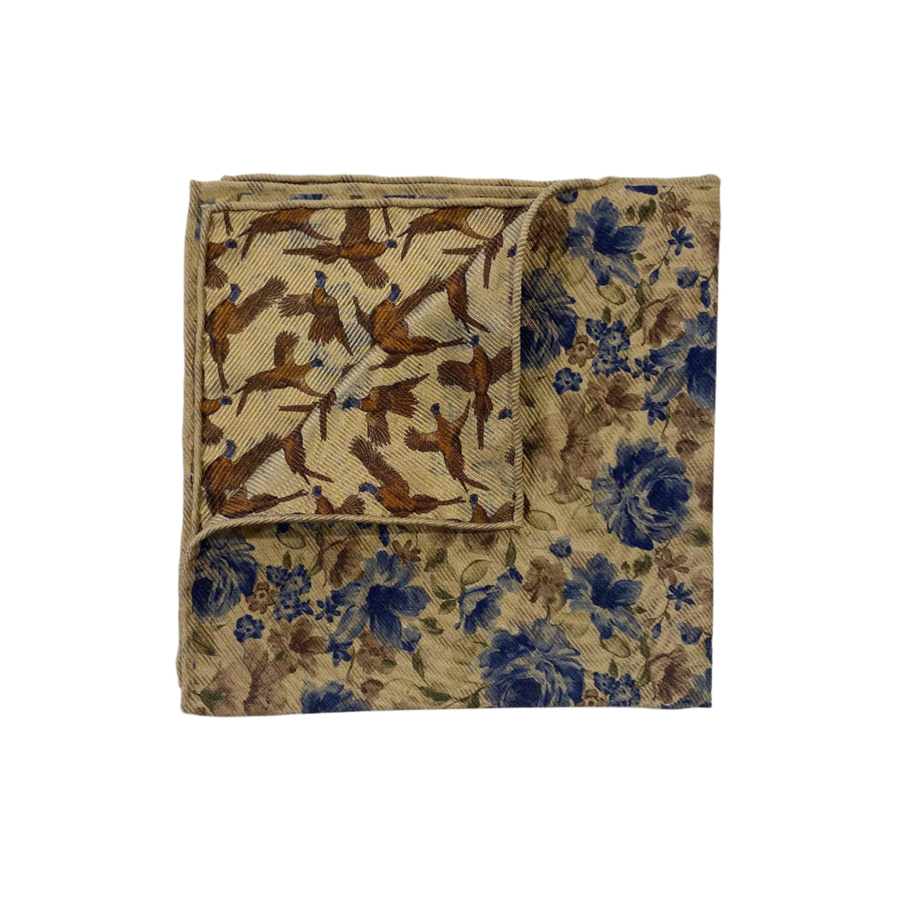 Geoff Nicholson Pocket Square-Beige/Blue Floral