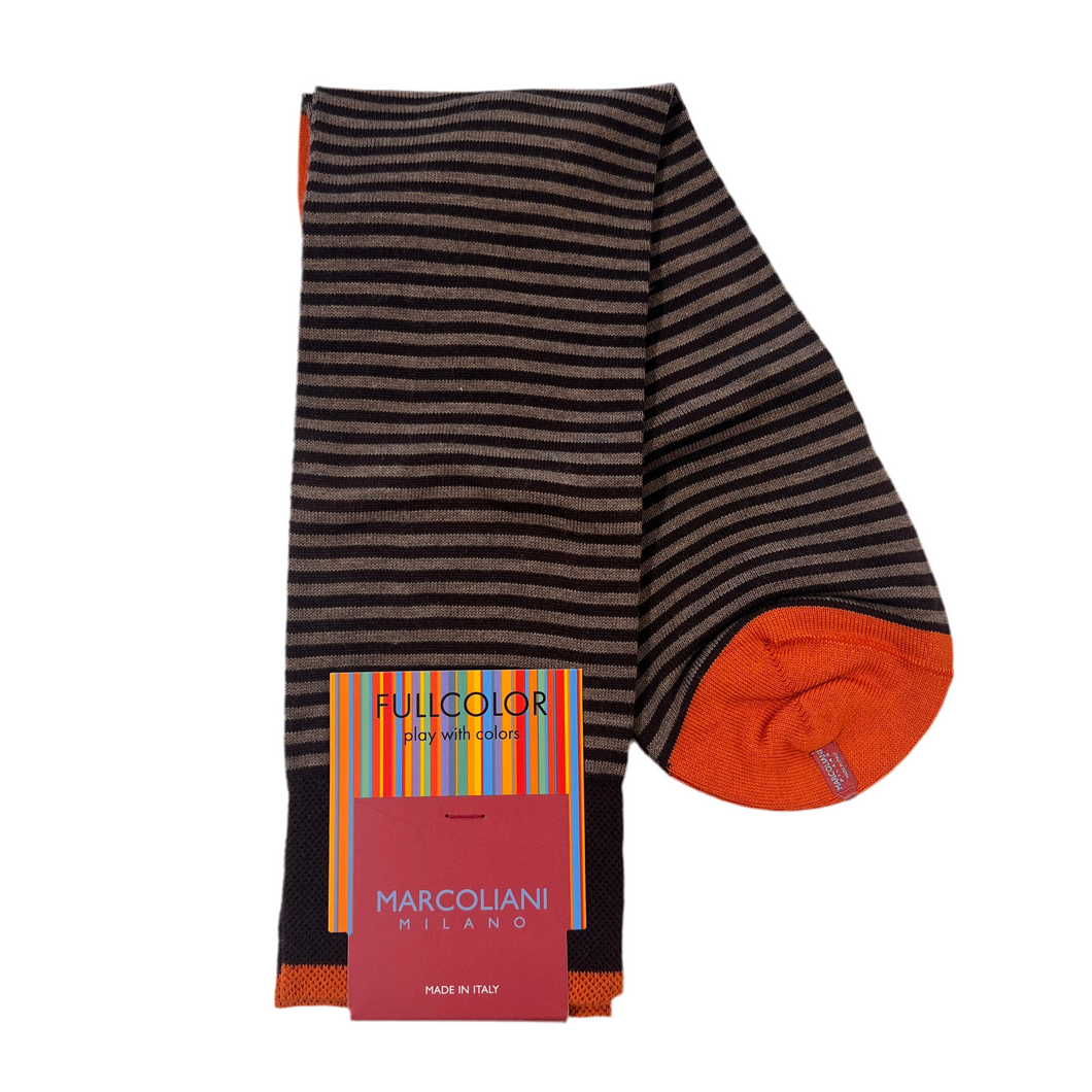 Marcoliani Mid-Calf Fullcolor Dress Sock- Palio Stripe- Cappuccino
