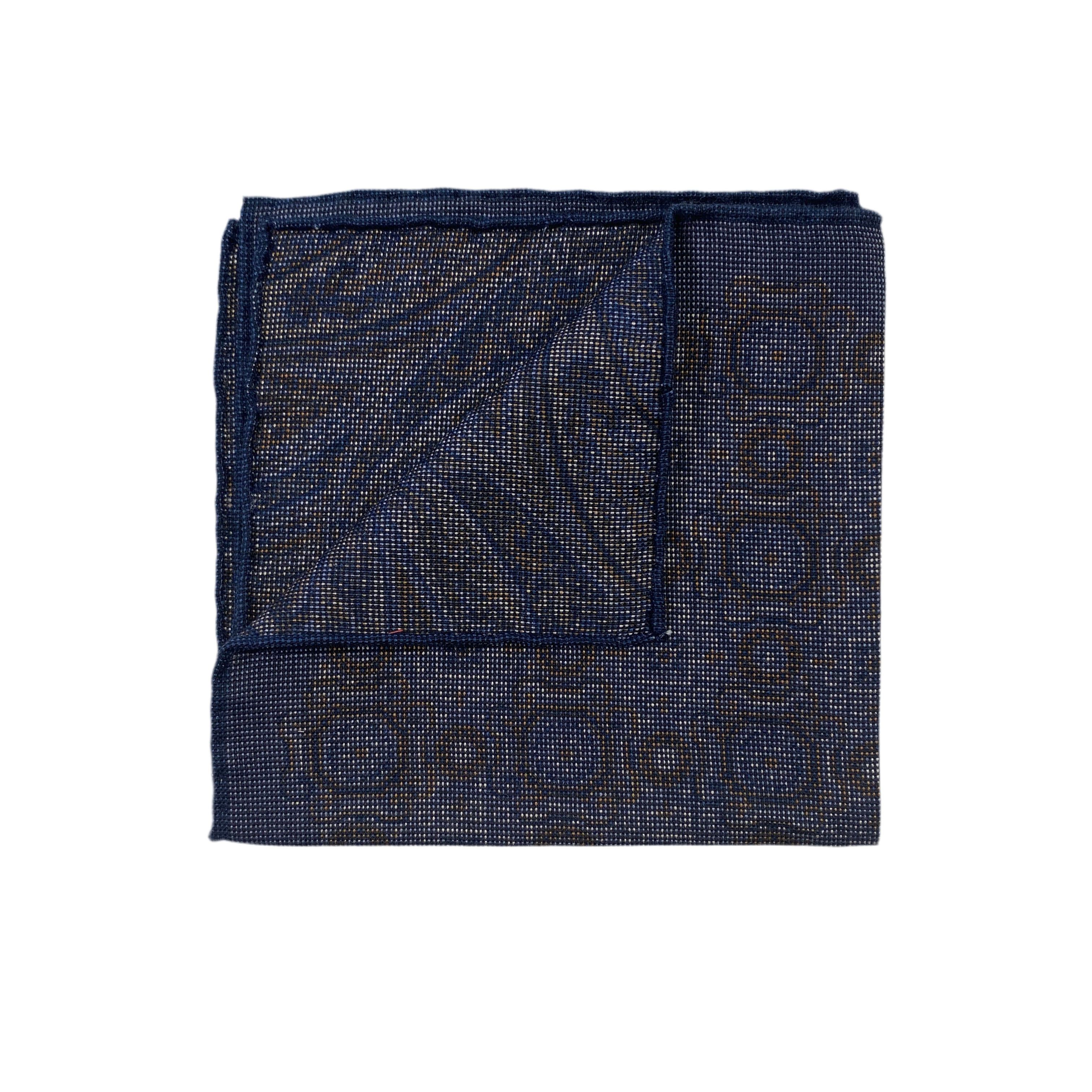 Geoff Nicholson Pocket Square-Blue/Brown Fancy Medallion
