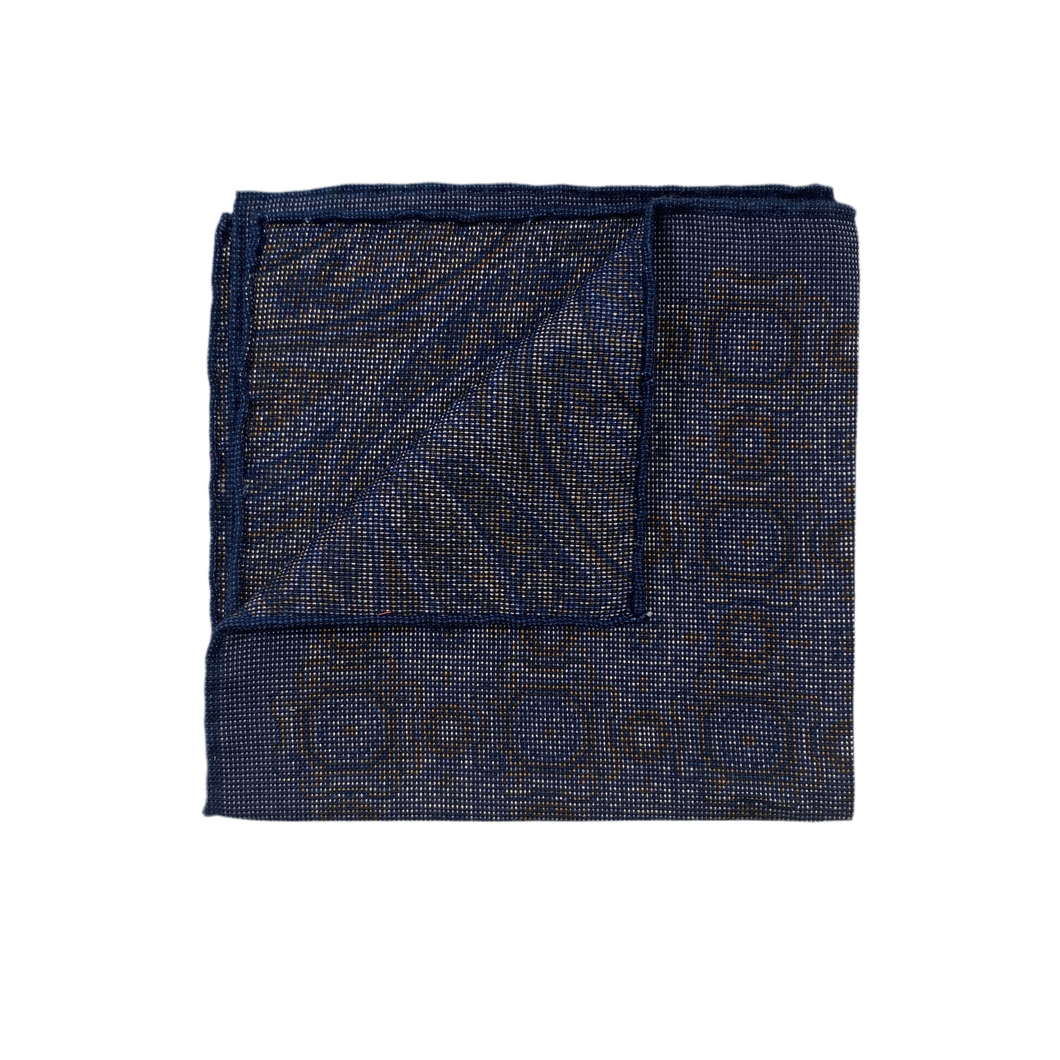 Geoff Nicholson Pocket Square-Blue/Brown Fancy Medallion