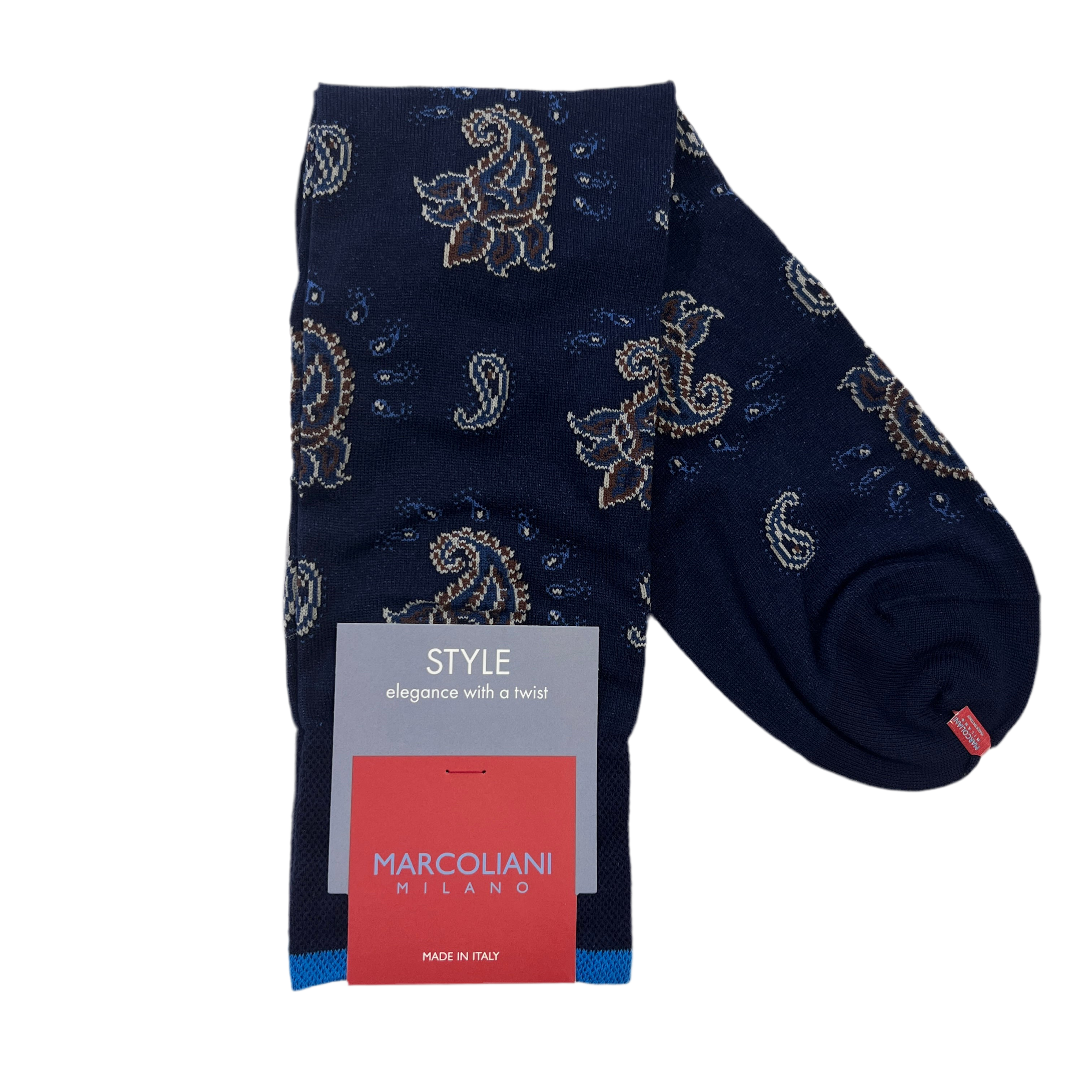 Marcoliani Mid-Calf Style Dress Sock-Alwar Paisley-Navy