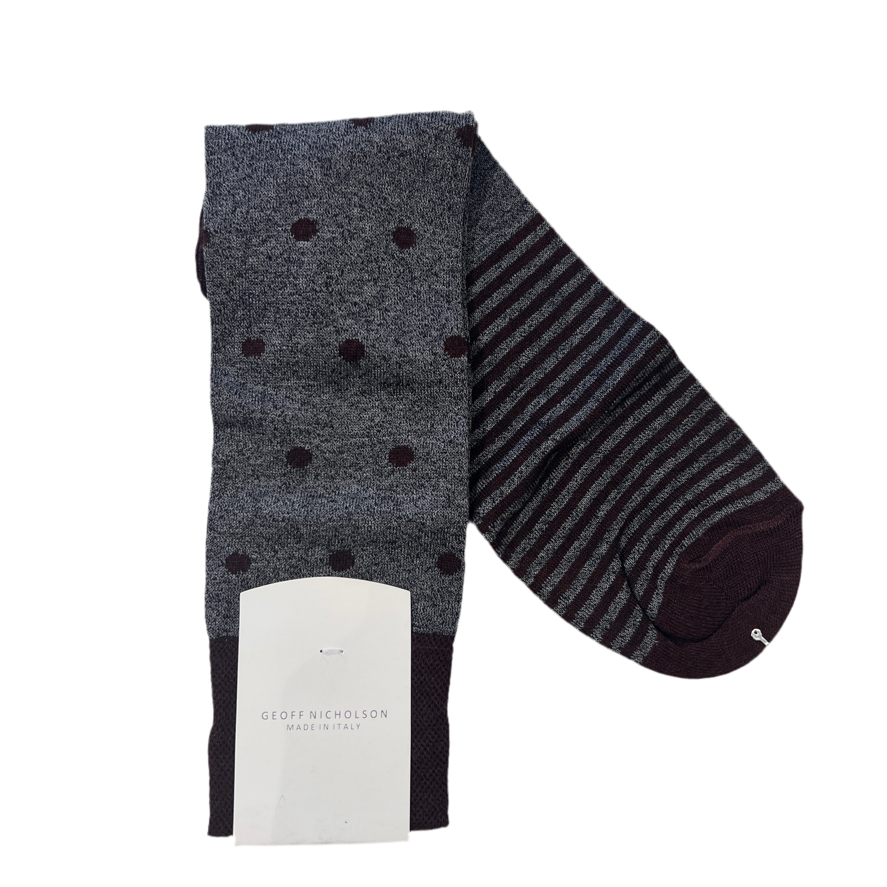 Geoff Nicholson Mid Calf Socks-Grey Brown