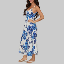 Load image into Gallery viewer, Milio Milano Spaghetti Strap V-Neck Dress-White/Blue Floral Print
