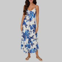 Load image into Gallery viewer, Milio Milano Spaghetti Strap V-Neck Dress-White/Blue Floral Print
