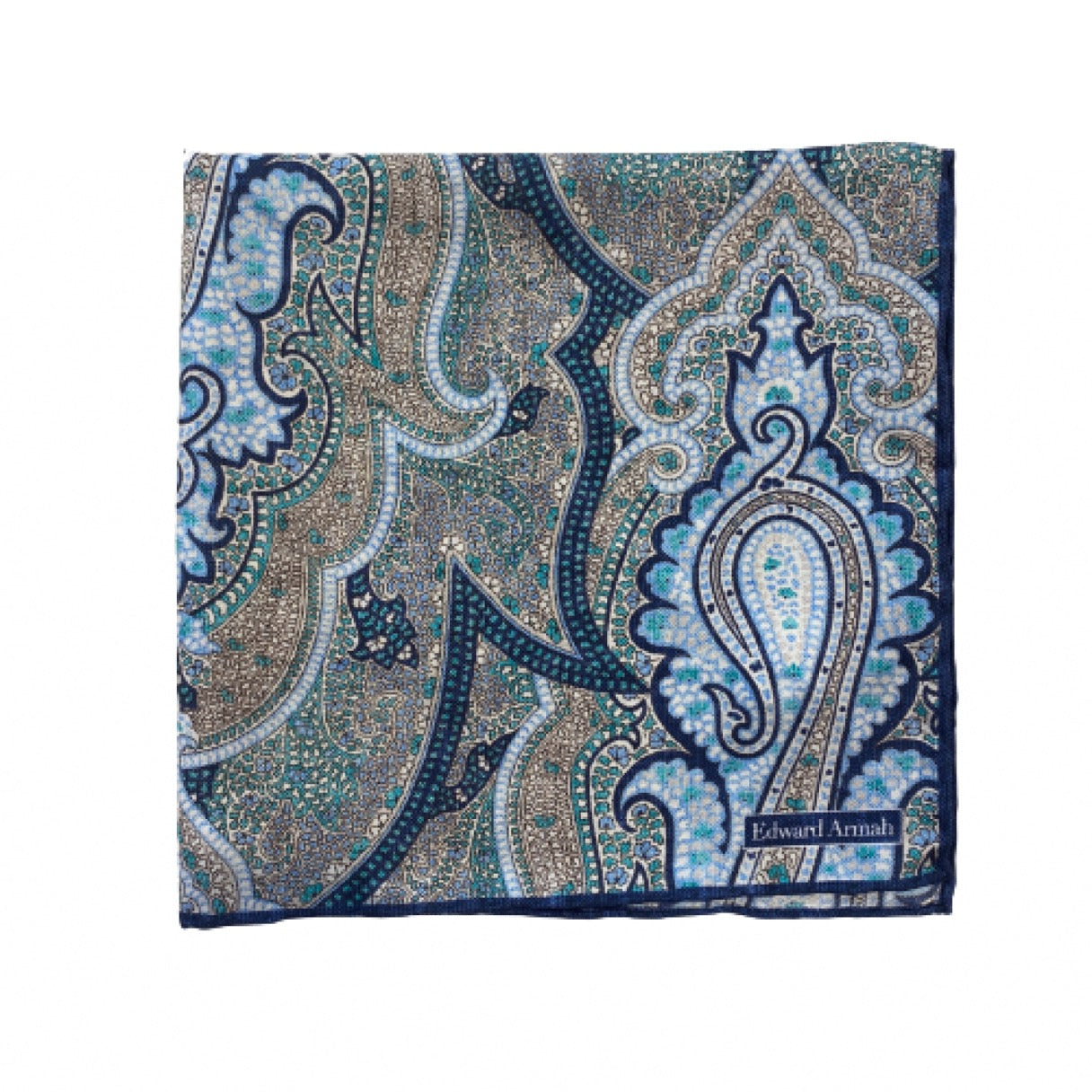 Edward Armah Over-sized Pocket Square-Denim/Mint Exploded Paisley Print