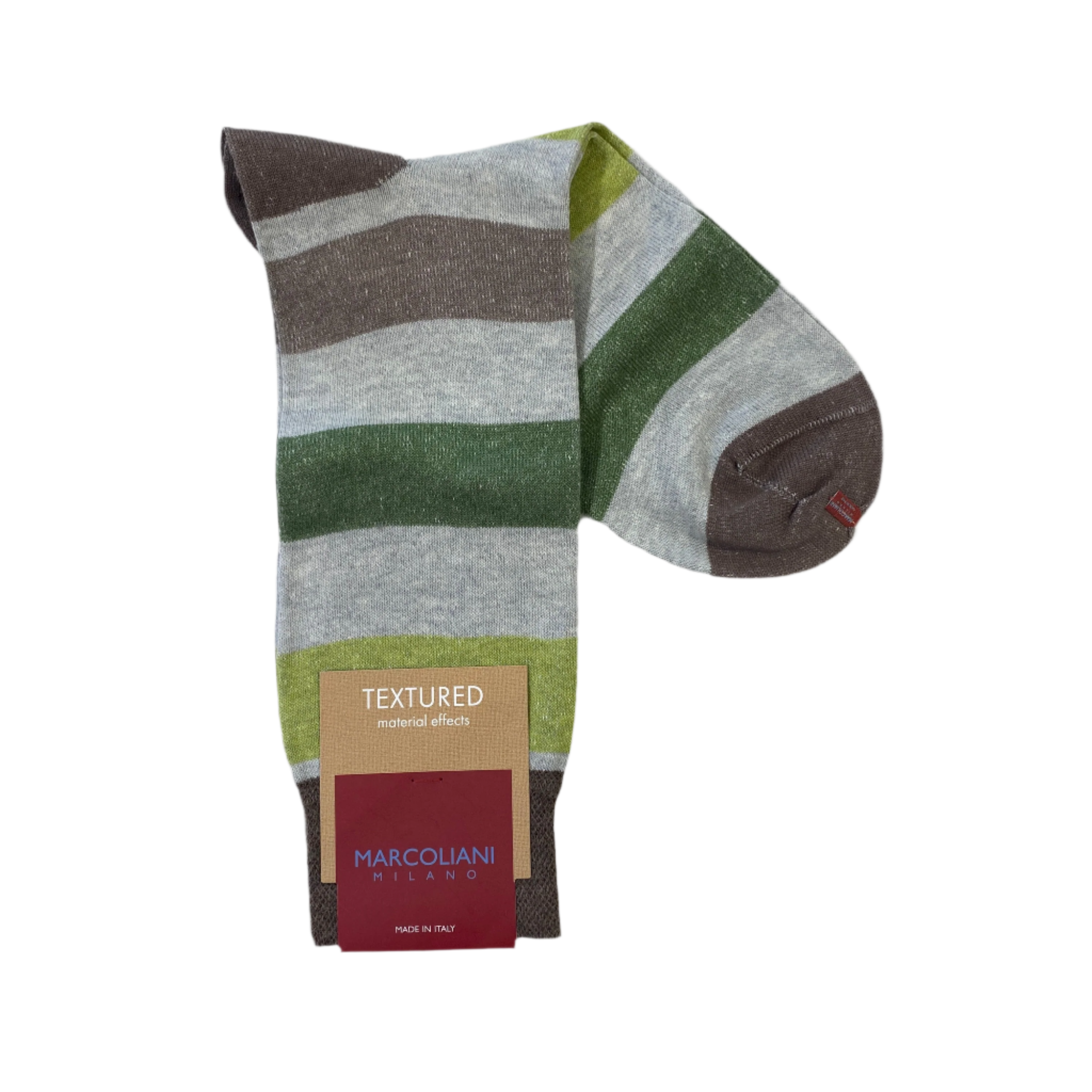 Marcoliani Mid-Calf Textured Dress Sock-Cruise Stripe-Neon Olive Beige
