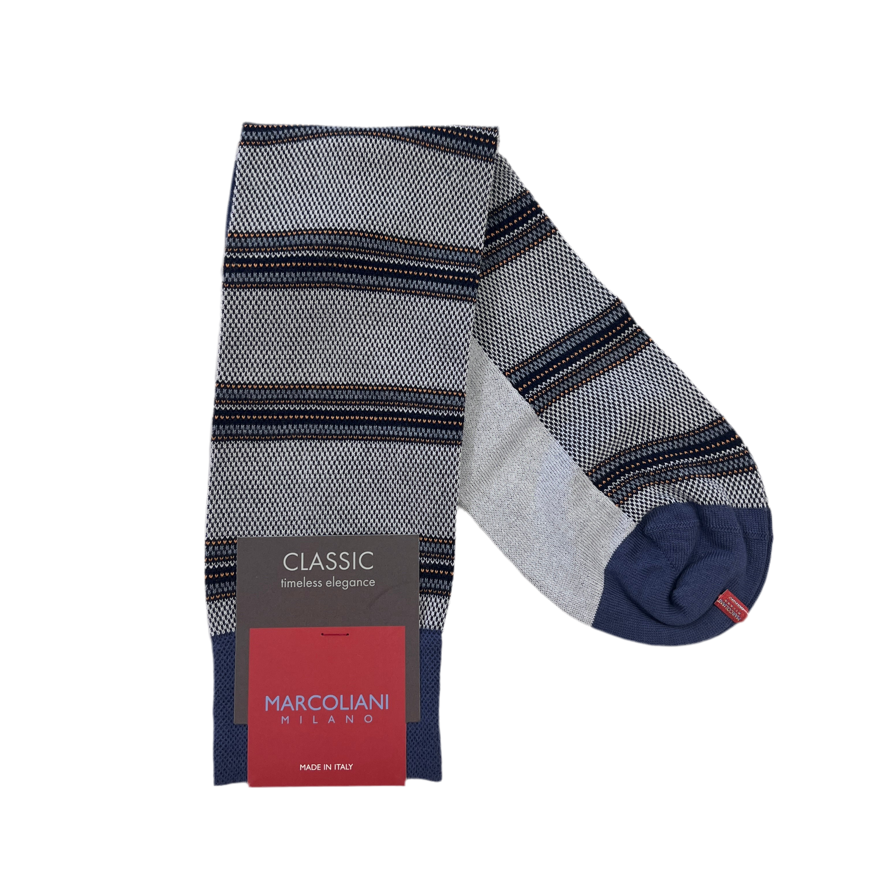 Marcolioni Mid-Calf Classic Dress Sock-Pique Stripe-Ice Grey